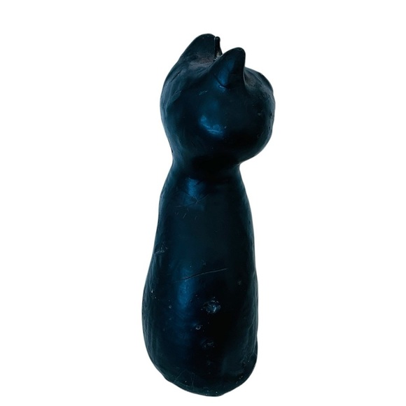VINTAGE 1990’S HALLOWEEN BLACK CAT HAND PAINTED FOLK ART CANDLE NEW - Picture 3 of 6